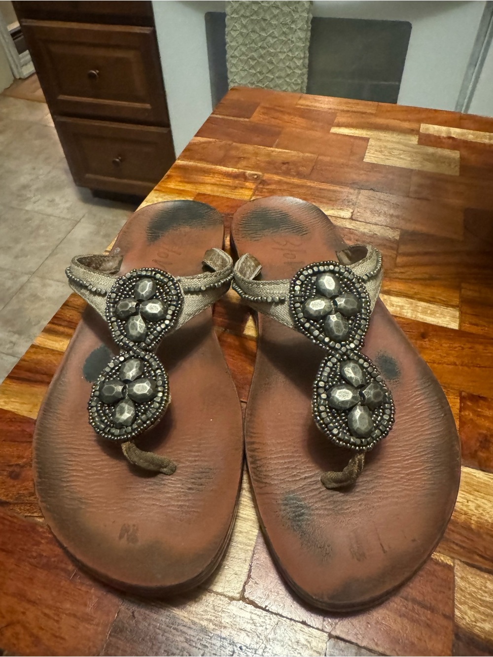 Blowfish Embellished Grey Beaded Thong Sandals